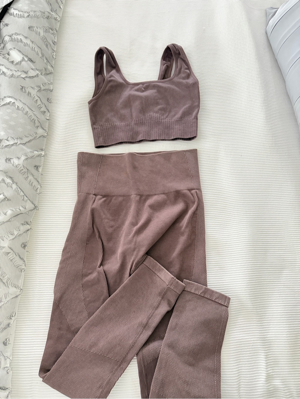 JoyLab Ribbed High-Waist Leggings and Crop Tank - Mauve Brown